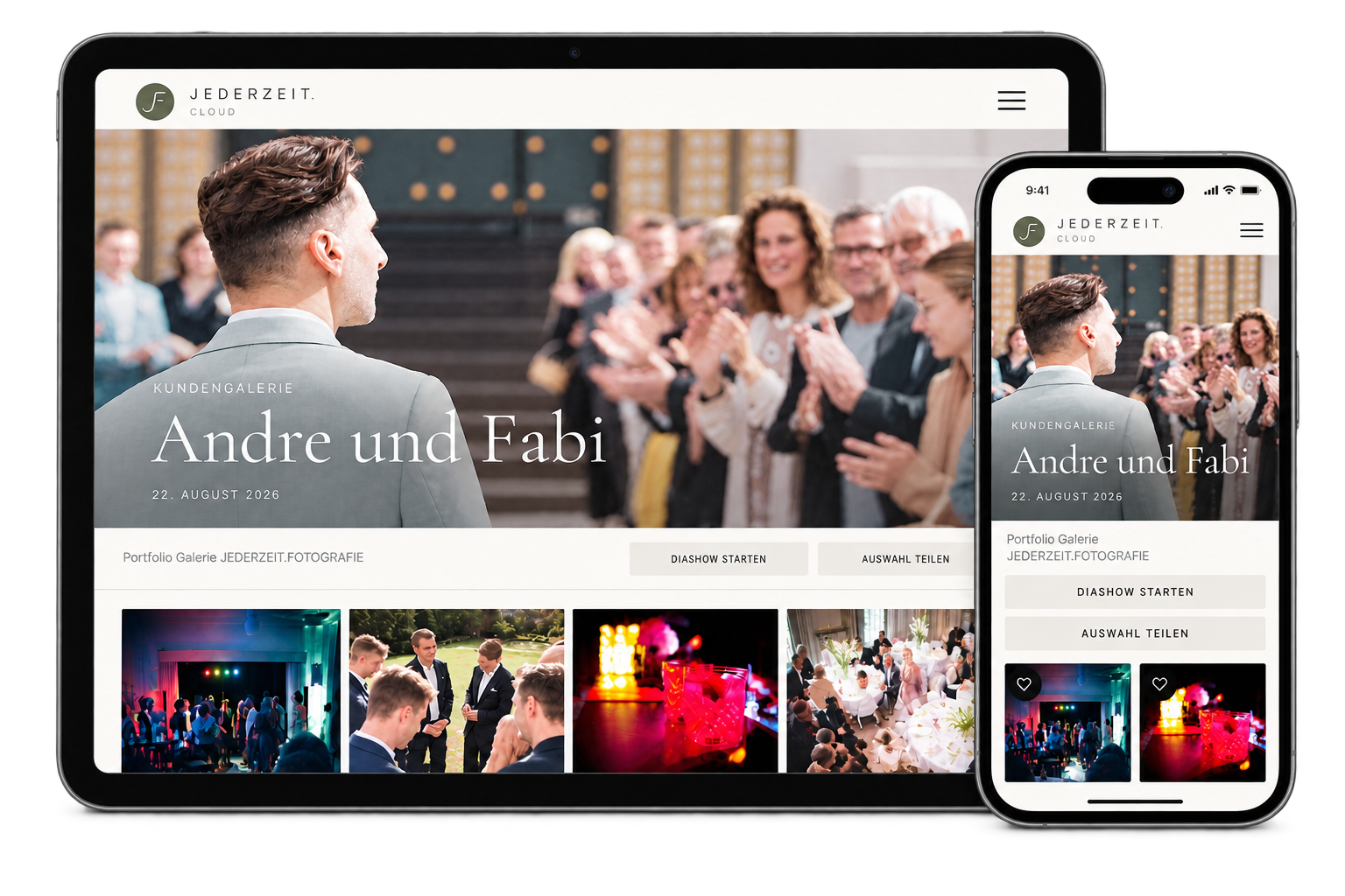 Hochzeitsfotos in voller Auflösung in der persönlichen Online-Galerie