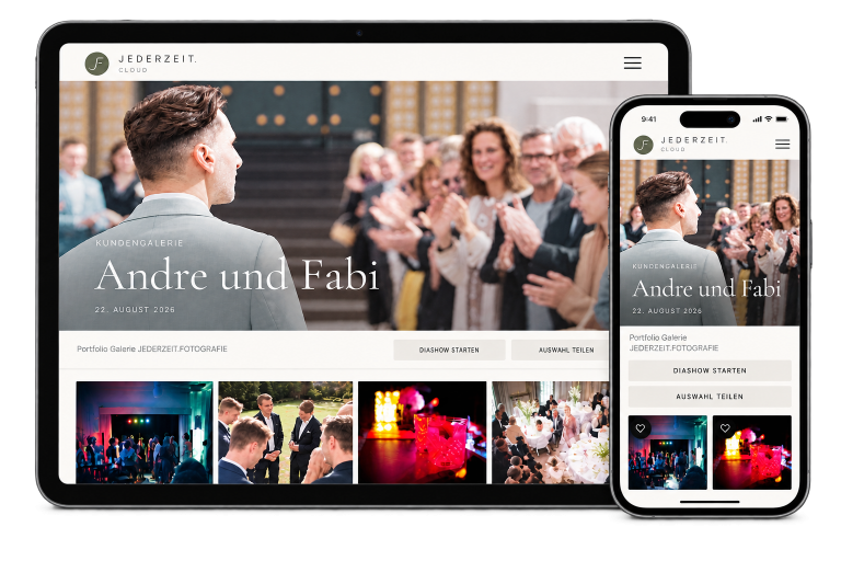 Hochzeitsbilder in voller Auflösung in der persönlichen Online-Galerie